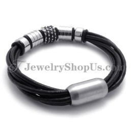 Elegantes Schwarzes Lederarmband Mit Titan