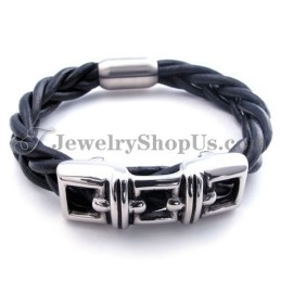 Elegantes Schwarzes Titan-Lederarmband