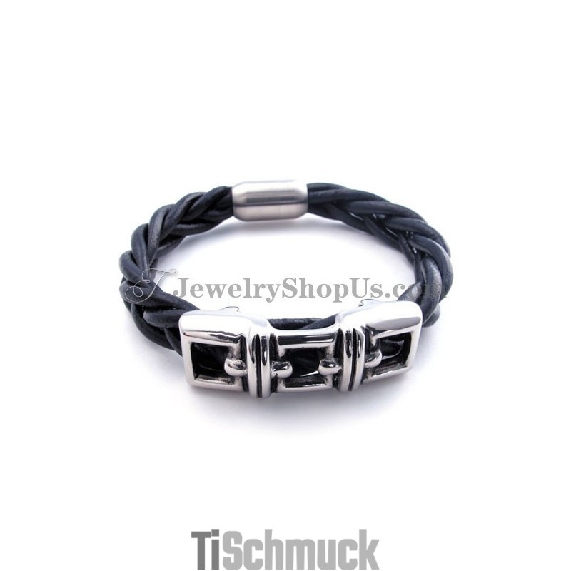 Elegantes Schwarzes Titan-Lederarmband