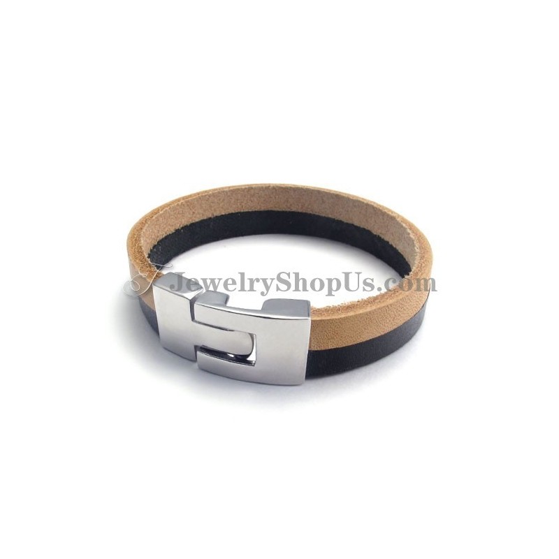 Elegantes Schwarz-Braunes Lederarmband Mit Titan