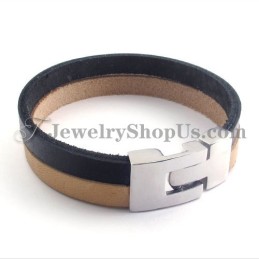 Elegantes Schwarz-Braunes Lederarmband Mit Titan