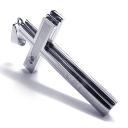 Herren-Halskette Mit Kreuzanhänger Aus Reinem Titan, Silber (Neu)