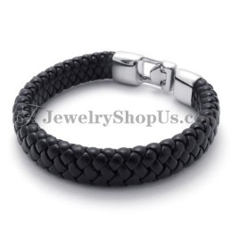 Wunderschönes Schwarzes Titan- Und Lederarmband