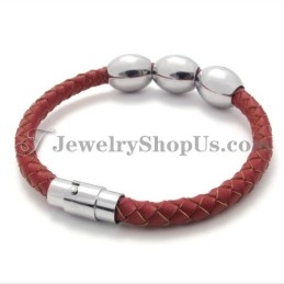 Rotes Armband Aus Titan Und Leder