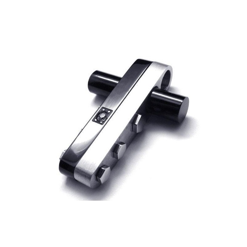 Herren Halskette Mit Kreuzanhänger Aus Reinem Titan, Schwarz/Silber