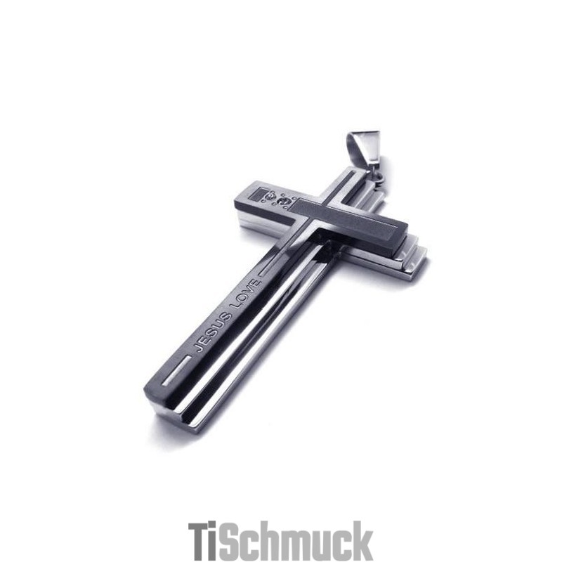 Herren-Halskette Mit Kreuzanhänger Aus Reinem Titan, Silber (Neu)