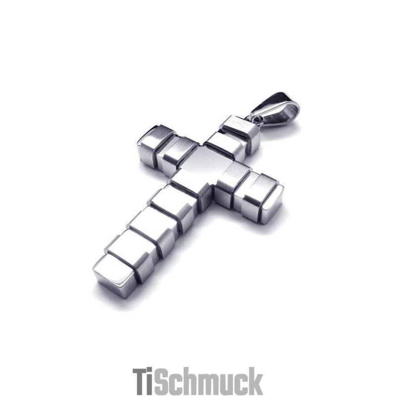 Silberne Herren-Kreuzanhänger-Halskette Aus Reinem Titan (Neu)