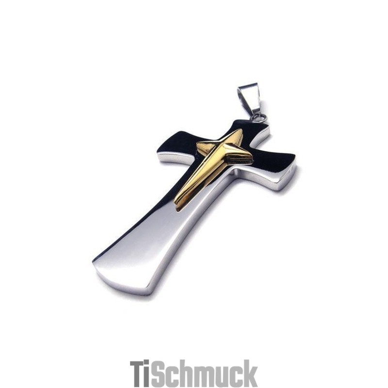 Herren-Halskette Mit Kreuzanhänger Aus Reinem Titan In Silber Und Gold