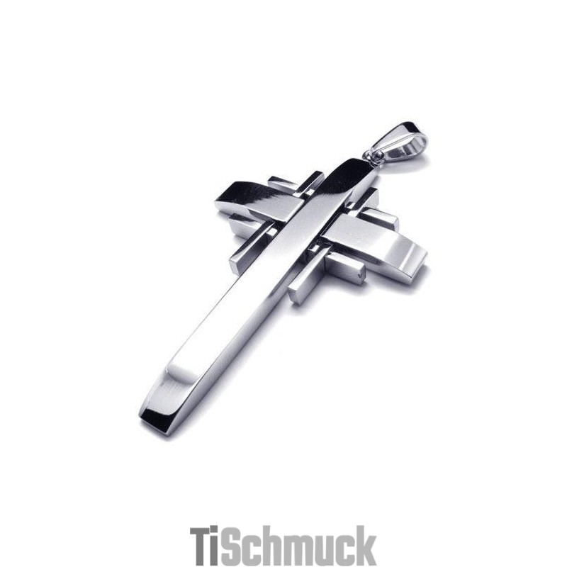 Herren-Halskette Mit Kreuzanhänger Aus Reinem Titan, Silber (Neu) Herren-Halskette Mit Kreuzanhänger Aus Reinem Titan, Silber (Neu)