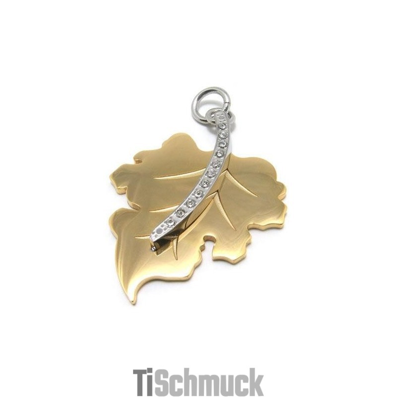 Herren-Halskette Mit Ahornblatt-Anhänger Aus Reinem Titan, Golden