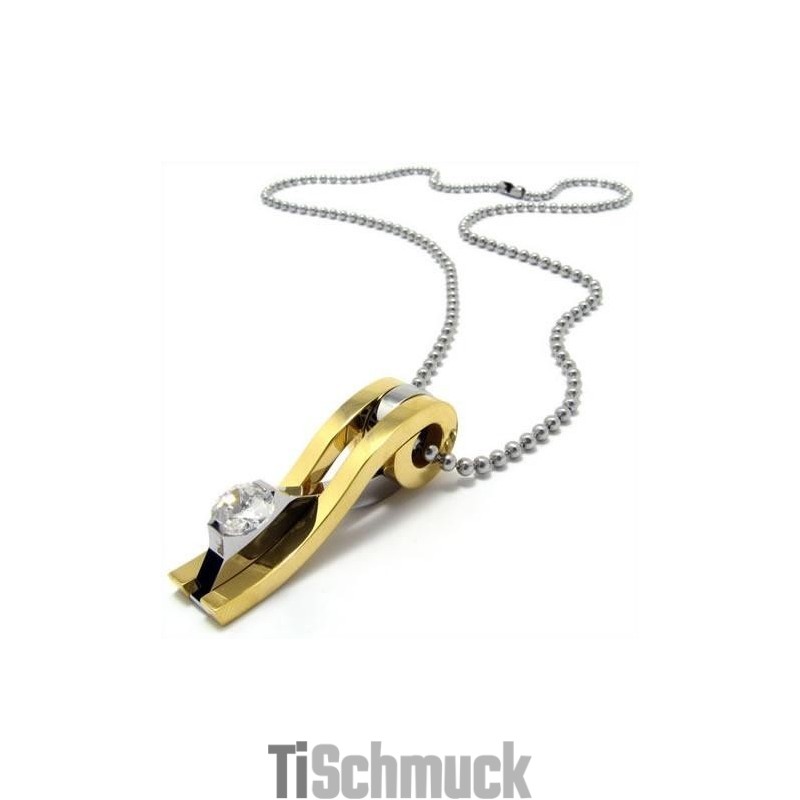 Herren-Halskette Mit Anhänger Aus Reinem Titan, Golden (Neu)